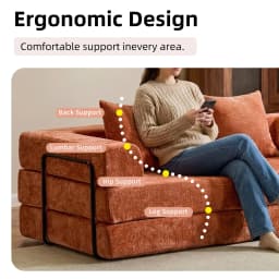 Orange Chenille Compressible Sofa Bed,3-in-1 No Assembly Needed Foldable Floor Couch,Soft Loveseat Sofa for Living Room