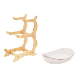 3-Tier Yuanbao Shape Fruit Bowl with Bamboo Wood Stand Food-Grade Snack Dessert Serving Tray Space-Saving Plate Rack for Party