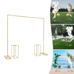 Gold 2x2m Frame with 2pcs 26.5x26.5x60cm Flower Holders, Wedding Arch, Wedding Stand, Decor for Party Ceremony Event