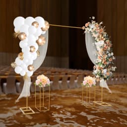 Gold 2x2m Frame with 2pcs 26.5x26.5x60cm Flower Holders, Wedding Arch, Wedding Stand, Decor for Party Ceremony Event