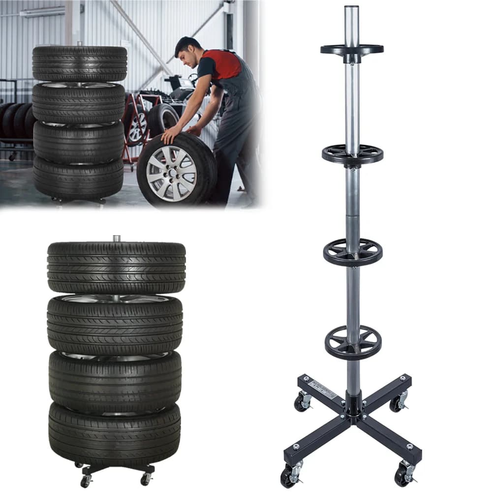 Tire Rack with Wheels Heavy-Duty Tire Tree Stand for 4 Tires with Rims 100kg Load Capacity for Garage Workshop