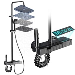 Black Shower Set Bathroom Hot and Cold Mixer Shower Mixer LED Digital Ambient Light Bathtub Wall Mounted Grey Shower System