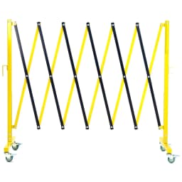 Expandable Metal Barricade, 11FT Long Folding Security Gate with Casters, Metal Retractable Traffic Fence, Easy Assembled Safety