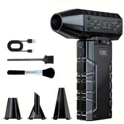 Violent Fan Featuring Four Blower Nozzles, a 100-Speed Sliding Adjustment, LED Lights, a Rechargeable Blowe