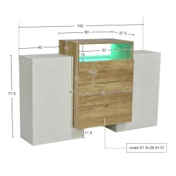 PINGGO Modern Sideboard High Gloss White Wood Color Chest of Drawers Multicolored LED Light Effects Stylish Storage Solution