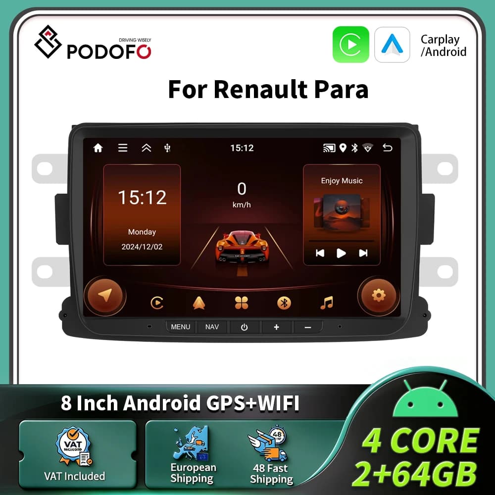 Podofo 8" Carplay Android Car Radio For Renault Para Car Intelligent System 2 Din GPS Navigation RDS Multimedia Player