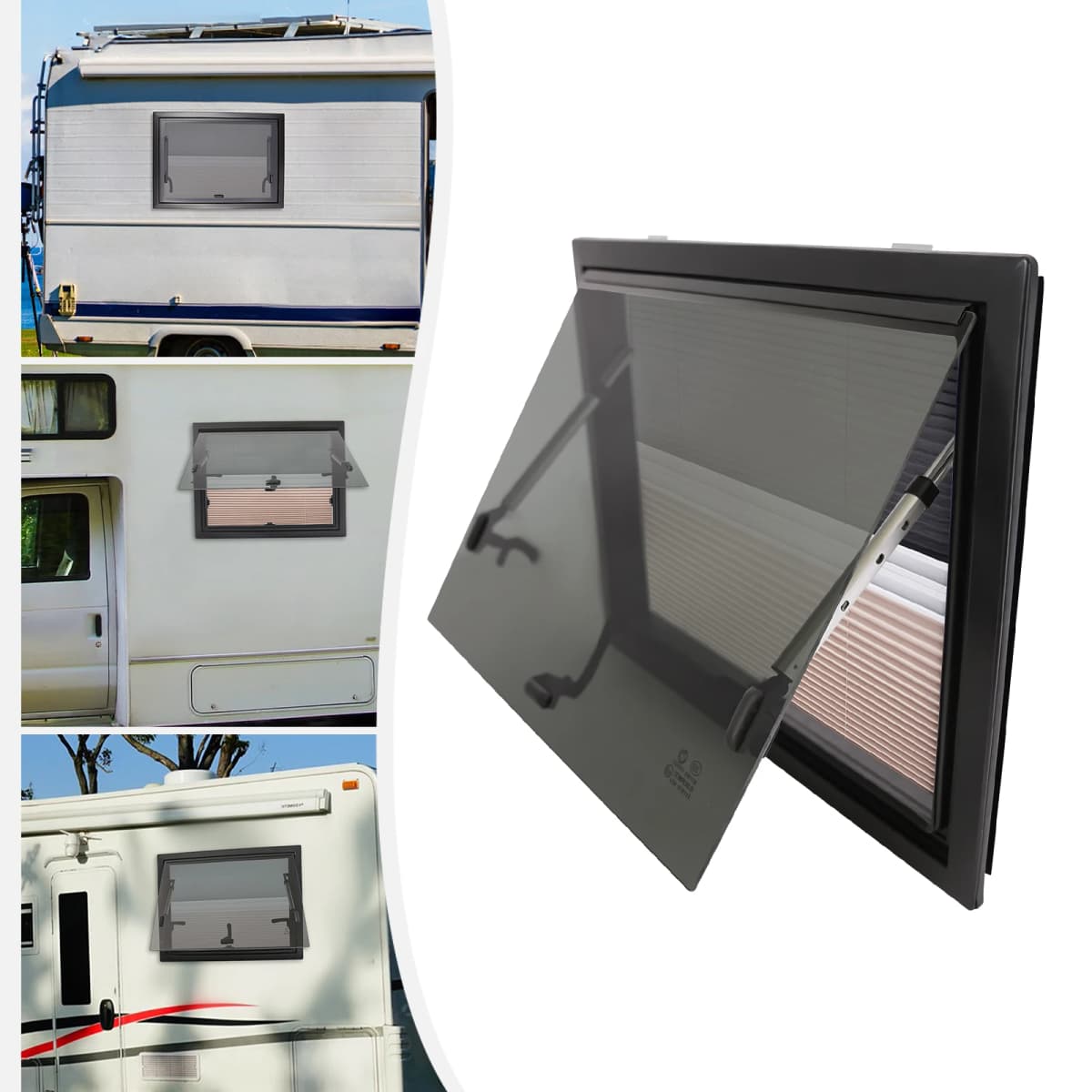 RV Push Out Window 65° Opening Tempered Glass RV Window for Camper Van Caravan with Screen Lockable Handle 23.62x17.72in