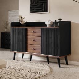 PINGGO Modern Sideboard with Three Drawers Wood Color Storage Rack for Bedroom And Living Room Pear Design