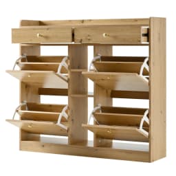 110 X 26 X 100cm Elegant Wooden Shoe Cabinet with 4 Folding Doors, 2 Drawers, 3 Open Compartments, for Modern Hallways Entrance