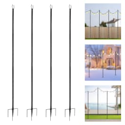 4 Pieces Black Outside Hanging Light Poles, Patio Lighting Stand 3m/10ft, To Hang Patio Lights, Flags, Wind Chimes, Mason Jars