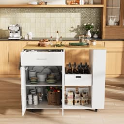Rosahqnda Mobile Kitchen Island, Kitchen Trolley,Removable Storage Box,Oak tabletop,Storage Cabinets For Dining Room,Living Room