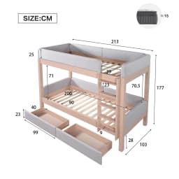 90x200cm Bunk Bed with Baby Cot Soft Anti-collision Sponge Edge Four-level Straight Staircase 2 Drawers Stable Slat Grille