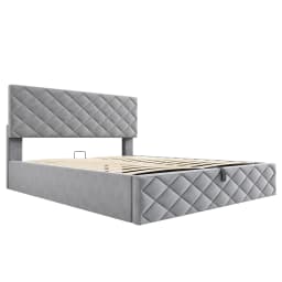 Komhtom Grey Hydraulic Upholstered Bed 140X200Cm Simple Elegant Design Storage Slatted