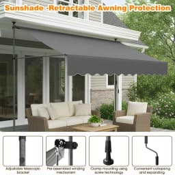 Patio Awning Retractable Awning Sunshade Shelter with Manual Crank Handle , Outdoor Yard Canopy Sunsetter Deck UV50+ Sun Shade