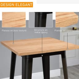 Square High Table in Wood and Steel (60X60Cm) - Black/Natural Wood Color