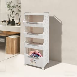 4 Tier Folding Laundry Basket with Wheels Large Capacity Foldable Dirty Clothes Hamper Storage Organizer for Bathroom Bedroom