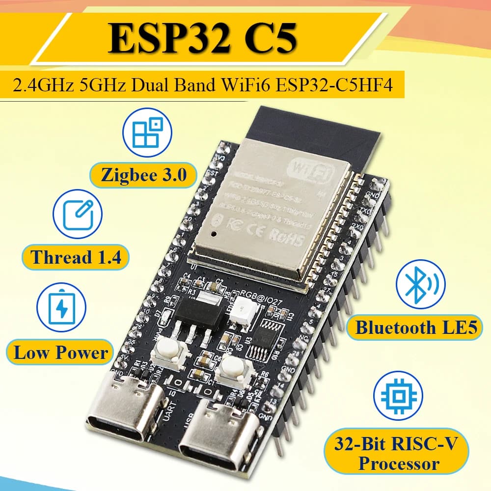 ESP32-C5-DevKitC-1 Development Board Dual-frequency 2.4G 5GHz WiFi Module with Pin N4 4MB Flash WIFI 6 CH340 30PIN ESP32 C5