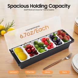 6 Compartments Fruit Tray Seasoning Dispenser, Caddy Storage Box Dispenser Stainless Steel Ingredient Container, for Bar Home