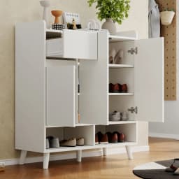 Closet Sideboard Shoe Wardrobe with Adjustable Folding Minimalist Design and Solid Wood Legs Organizer
