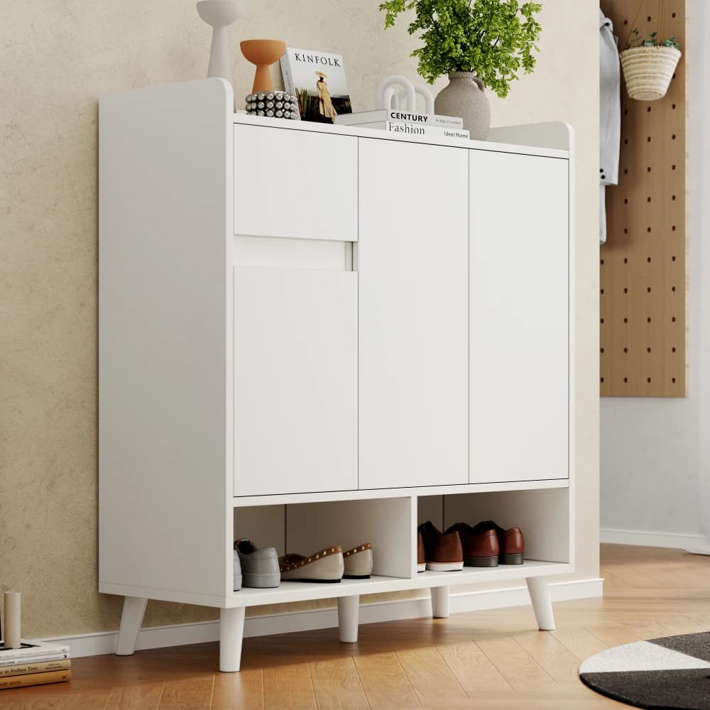 Closet Sideboard Shoe Wardrobe with Adjustable Folding Minimalist Design and Solid Wood Legs Organizer