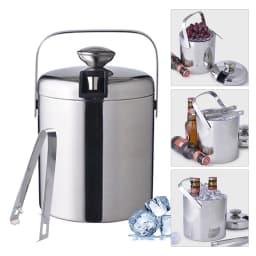 Stainless Steel Double Wall Ice Bucket with Lid And Tongs 1.3L Capacity for Drinks And Beverages