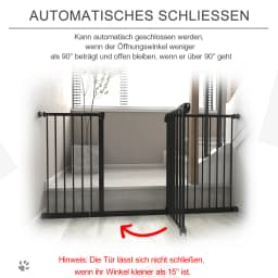 Pet safety gate, barrier gate, stair gate, no drilling required, metal, plastic, black, 136.3 cm x 76.2 cm, on-site