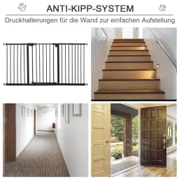 Pet safety gate, barrier gate, stair gate, no drilling required, metal, plastic, black, 136.3 cm x 76.2 cm, on-site
