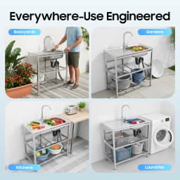 Stainless Steel Kitchen Utility Sink Freestanding Outdoor Kitchen Sink With Faucet Single Bowl For Washing Utensils, Ingredients