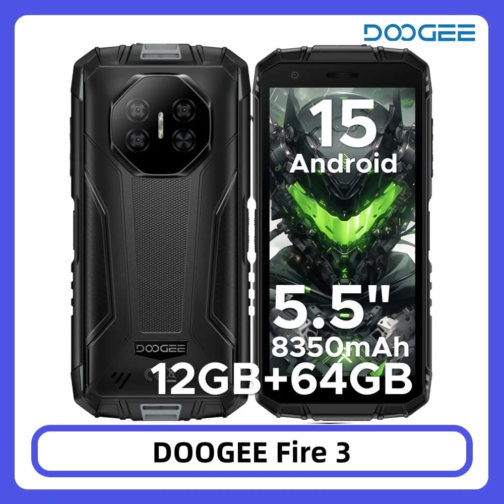 DOOGEE Fire 3 Rugged Phone 5.5" HD+ Display 12GB+64GB 8350mAh Battery 13MP Camera Widevine L1 NFC IP68 Android 15 Cell Phone