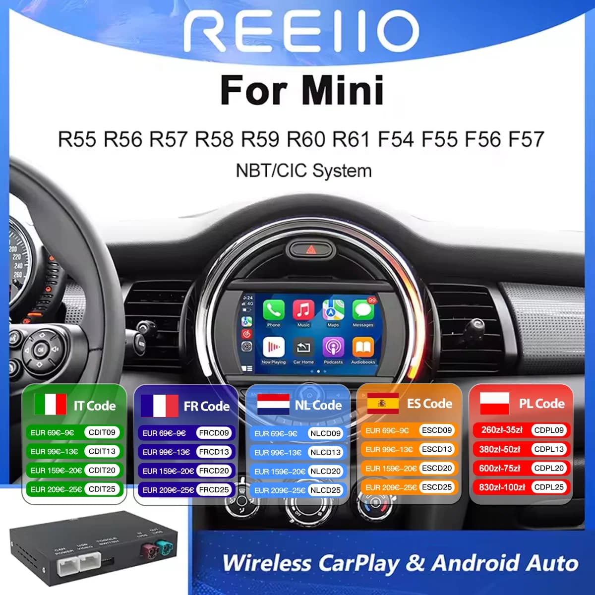 Wireless Android Auto For BMW Car MINI Cooper CIC/NBT R55 R56 R57 R58 R59 R60 R61 F54 F55 Carplay Interface Mirror Link Air Play