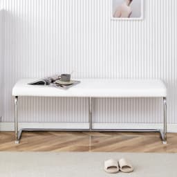 130cm Leather Bench with Chrome Frame Modern Design for Living Room Dining Hallway
