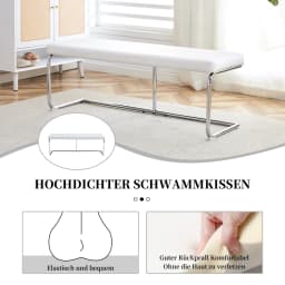 130cm Leather Bench with Chrome Frame Modern Design for Living Room Dining Hallway