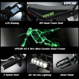 Electric Dirt Bike Vipcoo H3 3500W 48V 23Ah Electric Motorcycle Fat Tire Nitrogen Suspension E Dirt Bike for Teens and Adults