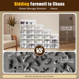 Clear Shoe Box 20/24 Stackable Plastic Shoe Organizer Storage Boxes with Hinged Lid for Sneakers Closet Organization Decor