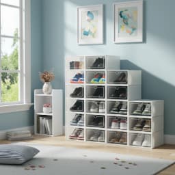 Clear Shoe Box 20/24 Stackable Plastic Shoe Organizer Storage Boxes with Hinged Lid for Sneakers Closet Organization Decor