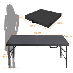 Heavy Duty 125cm Folding Table Adjustable Height 135KG Weight Capacity for Garden Camping Picnic Outdoor