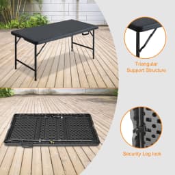 Heavy Duty 125cm Folding Table Adjustable Height 135KG Weight Capacity for Garden Camping Picnic Outdoor