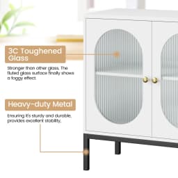 Freestanding Sideboard Cabinet with 2-Door Fluted Glass Doors Storage Cabinet with Adjustable Shelf for Living Room Dining Room