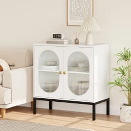 Freestanding Sideboard Cabinet with 2-Door Fluted Glass Doors Storage Cabinet with Adjustable Shelf for Living Room Dining Room