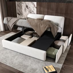 180x200cm Upholstered Hydraulic Bed with Storage Drawers Slate Grate Headboard No Mattress