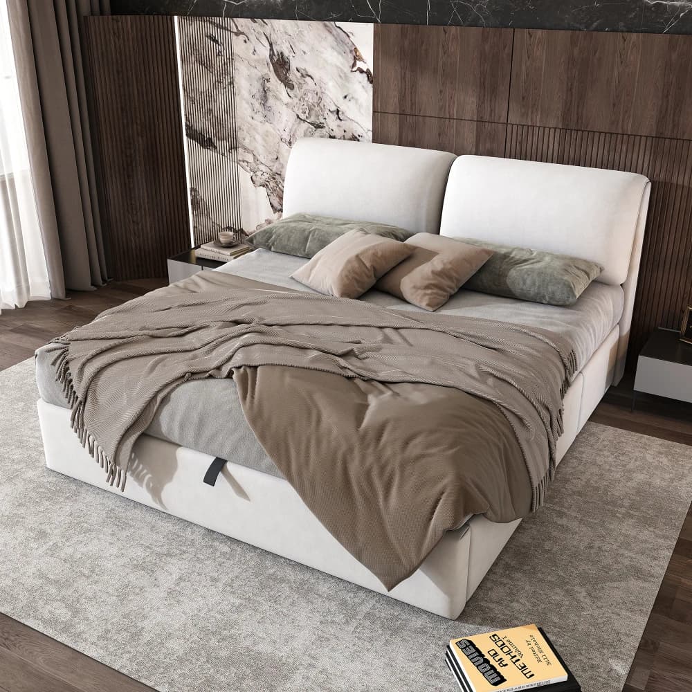 180x200cm Upholstered Hydraulic Bed with Storage Drawers Slate Grate Headboard No Mattress