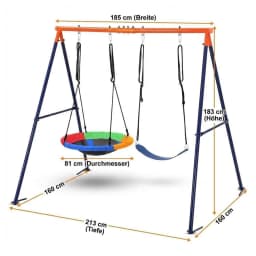Sturdy Outdoor Swing Set For 2 Kids, Round Saucer Swing With Metal A-Frame Adjustable Ropes Max Load 200kg For Garden Playground
