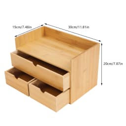 Natural Bamboo Desk Organizer,3 Drawers Pre-Assembled Storage Box with Top Baffles for Office Cosmetics Stationery Organization