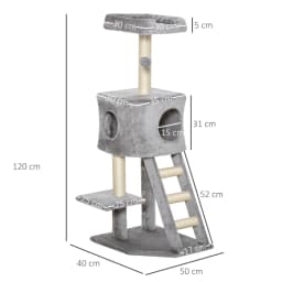 120 cm Cat Tree with Cave, Play Ball, Sisal Posts, Platform, Stairs, Multi-Level Cat Tree, Climbing Tree for Cats,Light Grey