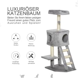 120 cm Cat Tree with Cave, Play Ball, Sisal Posts, Platform, Stairs, Multi-Level Cat Tree, Climbing Tree for Cats,Light Grey