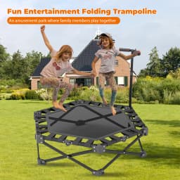 Heavy-Duty 106cm Indoor Fitness Trampoline for Adults/Kids, 150kg Capacity with Adjustable Handle & Safety Pad, Quiet Rubber
