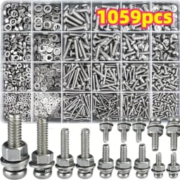 1059 screw, nut, and bolt combination kit, including round head screws, cross head bolts, with box
