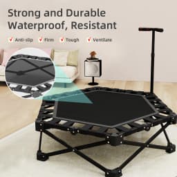 Foldable Rebounder Trampoline for Adults, Mini Fitness Trampoline W/Adjustable Foam Handle Bungees, Quiet Exercise Trampoline