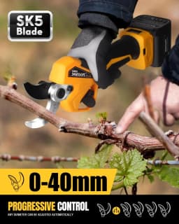 SWANSOFT 0-40mm Pruning Shear 1050W Brushless,dual 21V 4Ah battery Anti-Fatigue with Waist Bag for Grape Fruit Tree PRPU40
