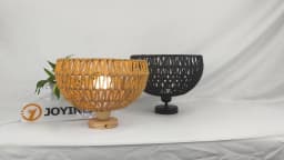 Hand-Woven Rattan Ceiling Light 30CM Vintage Country Style Ceiling Light with Wooden Base for Living Dining Room Hallway E27